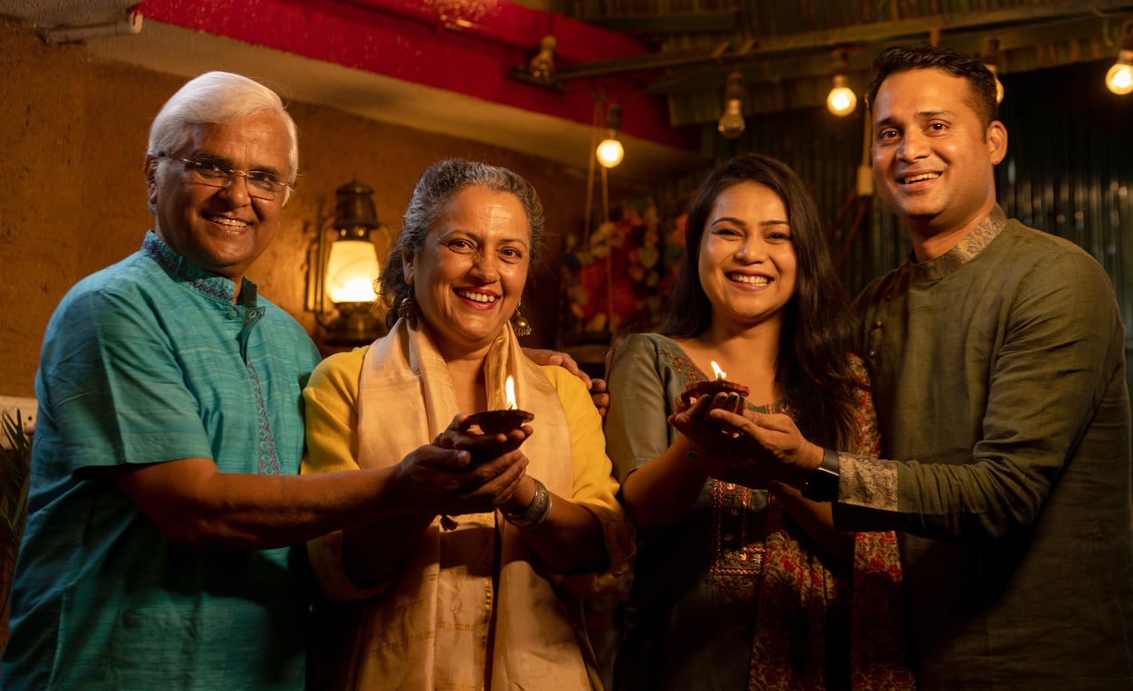 Indian Family together celebrating  Diwali Festival Together